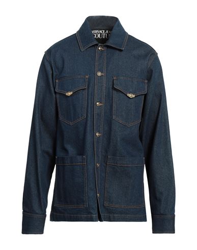 Versace Jeans Couture Man Denim Shirt Blue Size 38 Cotton, Elastane