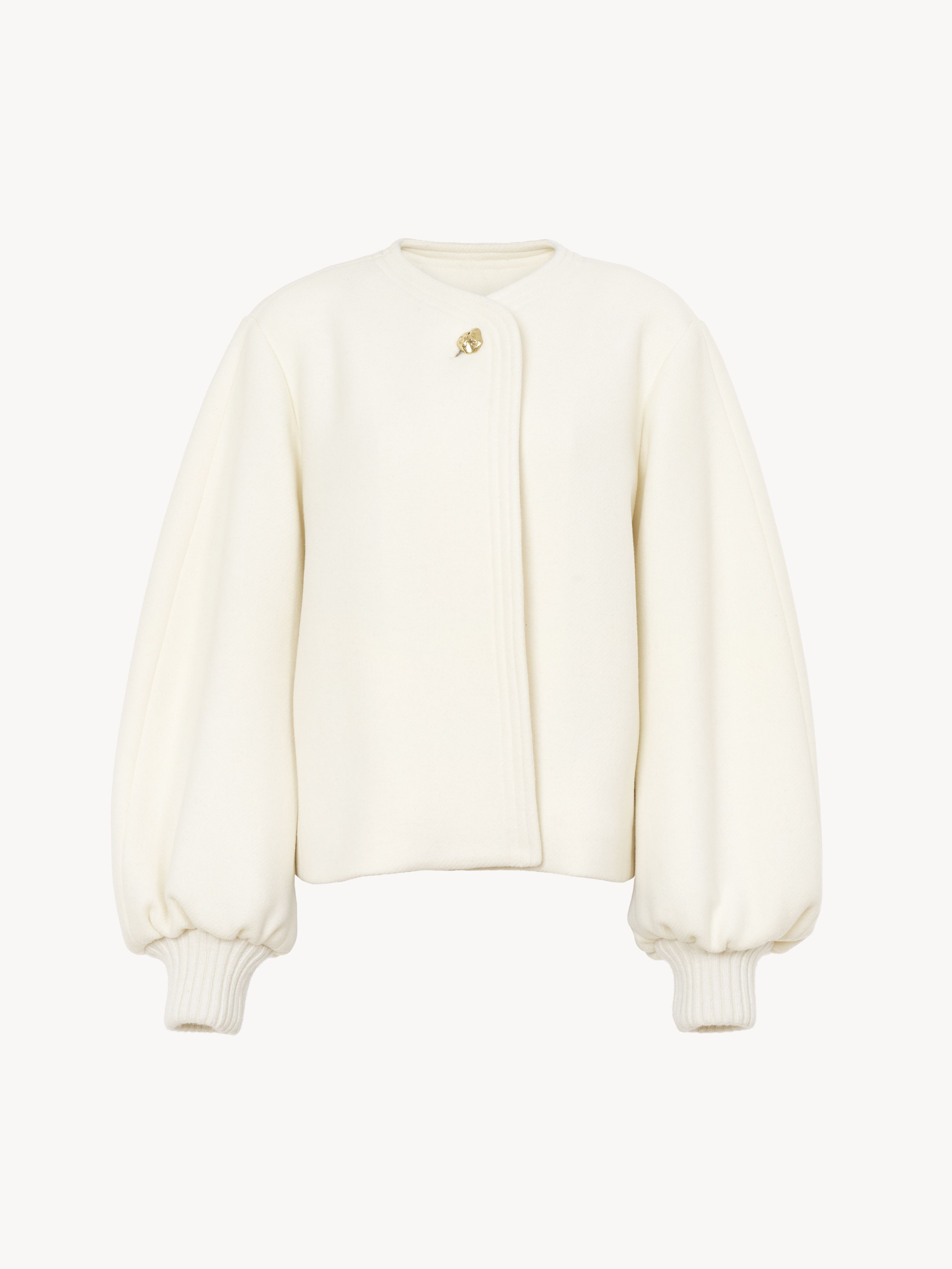 Chloé Manteau Portefeuille Court Manches Ballon Femme Blanc Taille 42 80% Laine Vierge, 20% Polyamide, Hor In White