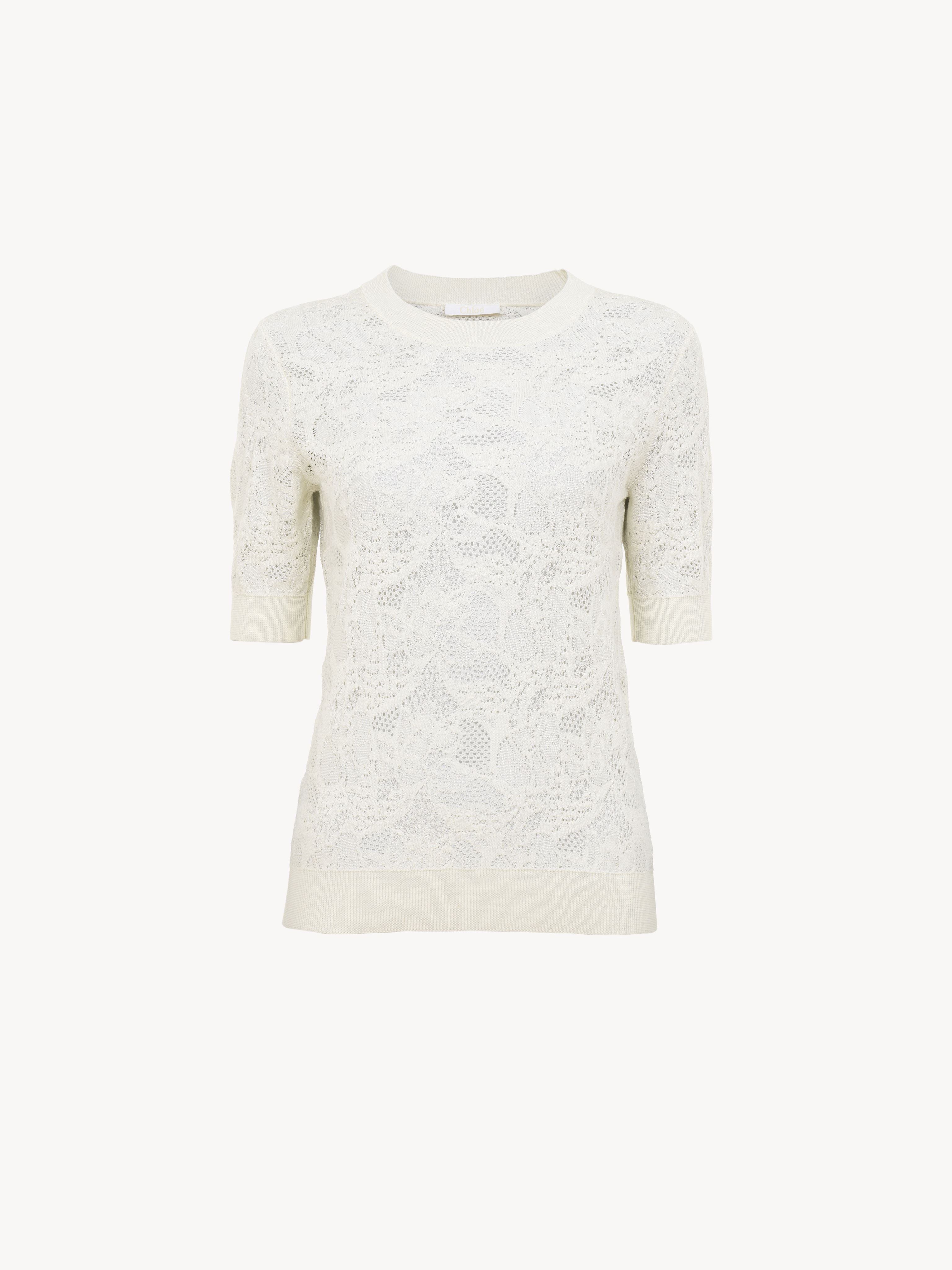 Chloé Pull Manches Courtes Col Rond Femme Blanc Taille M 100% Laine
