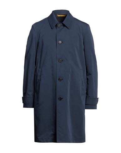 Shop Canali Man Overcoat & Trench Coat Navy Blue Size 38 Cotton, Silk