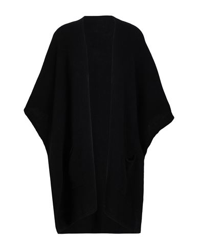 8 By Yoox Long Cape With Pockets Woman Cape Black Size Onesize Wool, Recycled Wool, Recycled Polyami