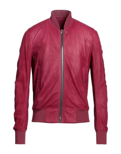 Rick Owens Man Jacket Garnet Size 38 Lambskin, Virgin Wool In Red