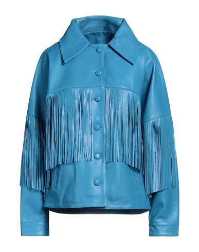 Dancassab Woman Jacket Azure Size S Lambskin In Blue