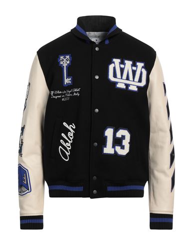 Off-white Leather Varsity Bomber With Patchwork In Multi