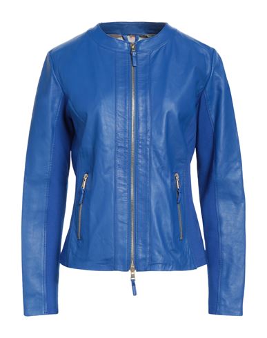 Myskin Woman Jacket Bright Blue Size 10 Leather