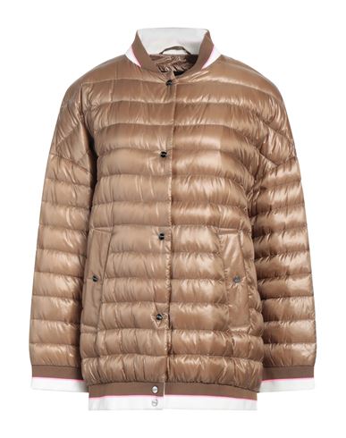 Herno Woman Down Jacket Tan Size 12 Polyamide In Brown