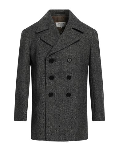 Maison Margiela Man Coat Black Size 42 Wool, Linen