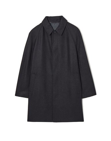 Cos Check Felted Wool Blend Coat In Navy Blue