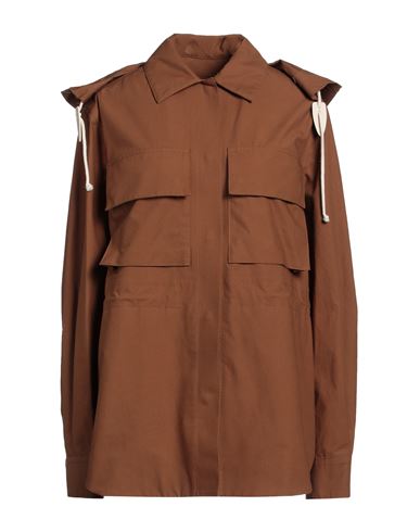 Shop Jil Sander + Woman Overcoat & Trench Coat Brown Size 4 Cotton