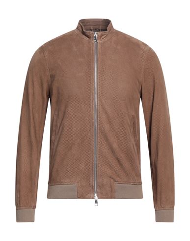 Emanuele Curci Man Jacket Khaki Size 36 Leather, Polyester, Cotton In Beige