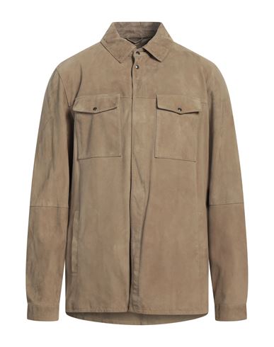 Gallotti Man Shirt Beige Size 42 Goat Skin, Polyester In Brown