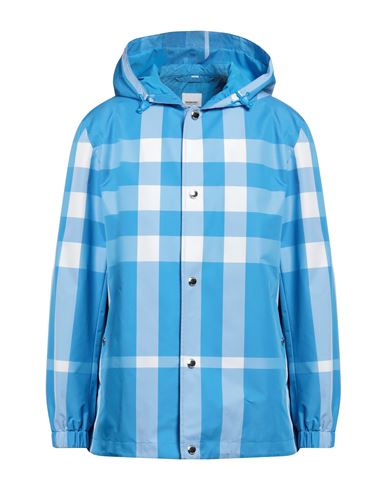 Shop Burberry Man Jacket Azure Size L Polyamide, Polyester In Blue