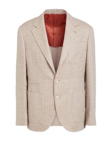 Brunello Cucinelli Man Blazer Light Brown Size 42 Linen, Wool, Silk In Beige