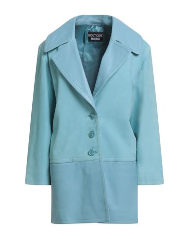 Boutique Moschino Woman Coat Sky Blue Size 14 Goat Skin, Sheepskin