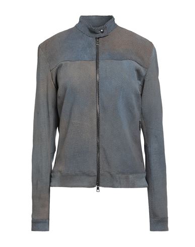 Shop Giorgio Brato Woman Jacket Slate Blue Size 8 Leather