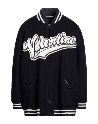 Valentino Garavani Man Jacket Midnight Blue Size 38 Goat Skin, Virgin Wool, Acrylic, Wool, Polyamide In Black