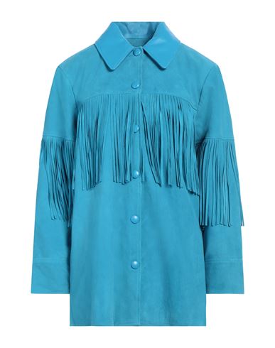 Sandro Woman Shirt Turquoise Size 10 Goat Skin, Lambskin In Blue