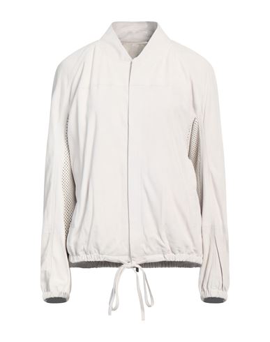 Gentryportofino Woman Jacket Light Grey Size 10 Ovine Leather, Cotton In White