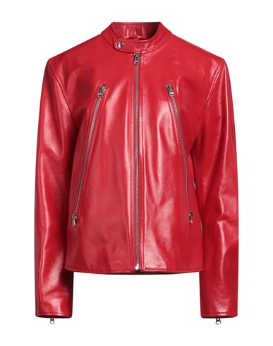 Mm6 Maison Margiela Woman Jacket Red Size 14 Ovine Leather