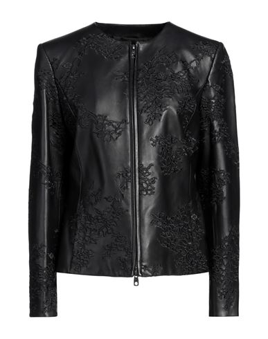 Shop Emporio Armani Woman Jacket Black Size 12 Lambskin