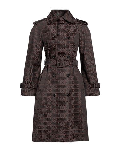 Shop Moschino Woman Overcoat & Trench Coat Dark Brown Size 8 Polyester, Cotton