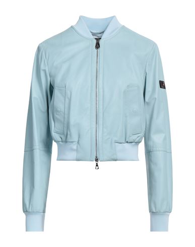 Peuterey Woman Jacket Sky Blue Size 10 Leather, Polyamide In Blue