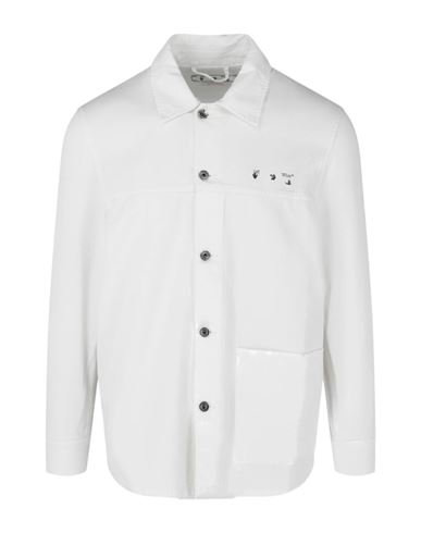 Shop Off-white Caravaggio Arrow Denim Overshirt Man Denim Outerwear White Size Xs Cotton