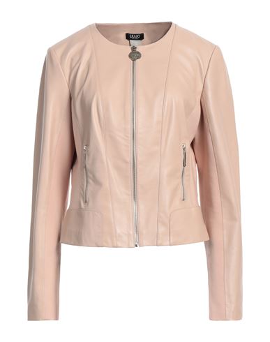 Shop Liu •jo Woman Jacket Beige Size 12 Leather, Viscose, Polyamide, Elastane