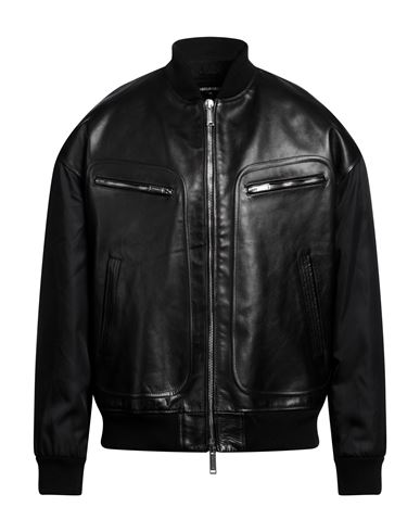 Shop Dsquared2 Man Jacket Black Size 40 Calfskin, Polyamide, Virgin Wool, Elastane