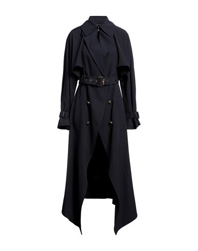 Shop Alexander Mcqueen Woman Overcoat & Trench Coat Navy Blue Size 4 Wool, Cotton