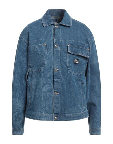 Shop Versace Jeans Couture Man Denim Outerwear Blue Size 38 Cotton, Elastane