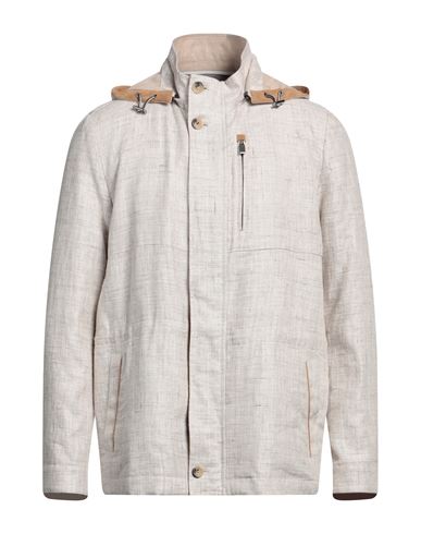 Shop Canali Man Jacket Ivory Size 40 Cotton, Linen, Goat Skin In White