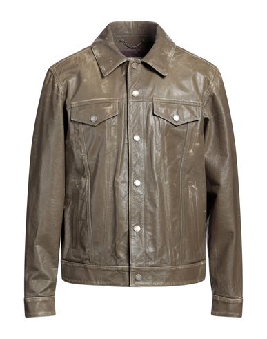 Shop Golden Goose Man Jacket Khaki Size 38 Cow Leather In Beige
