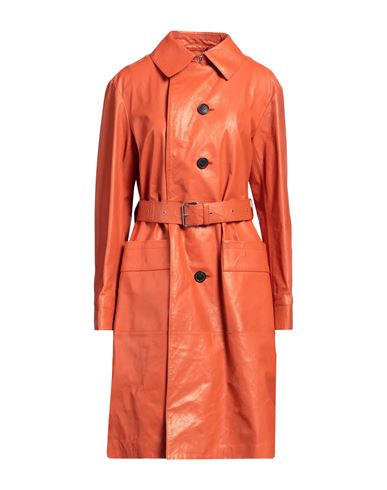 Shop Golden Goose Woman Overcoat & Trench Coat Orange Size S Ovine Leather