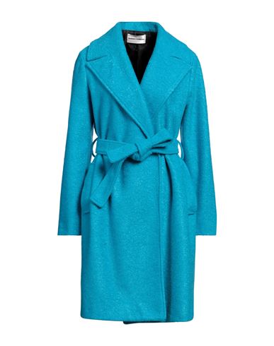 Shop Sandro Ferrone Woman Coat Turquoise Size L Polyester In Blue