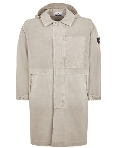 Stone Island Veste Longue Gris Coton, Lyocell In Gris