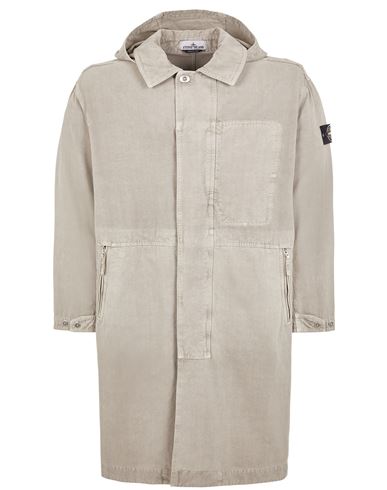 Shop Stone Island Veste Longue Gris Coton, Lyocell