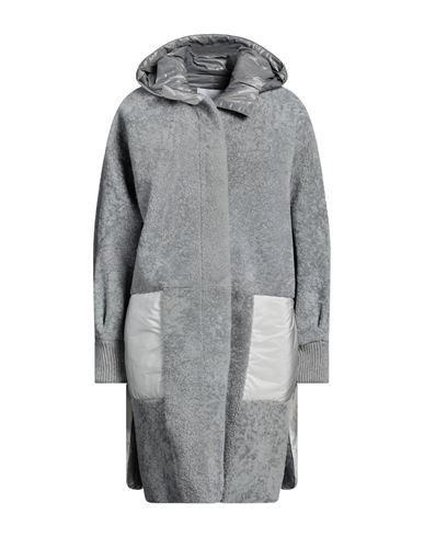 Shop Fabiana Filippi Woman Coat Grey Size 8 Leather, Polyester, Virgin Wool, Silk, Ecobrass