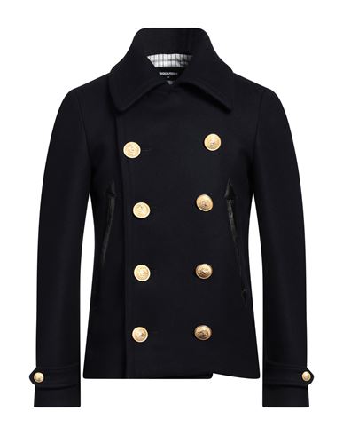 Dsquared2 Man Coat Midnight Blue Size 38 Virgin Wool, Polyamide, Elastane, Cow Leather