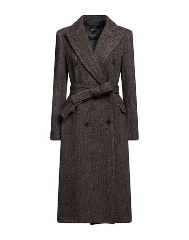 Roberto Collina Woman Coat Dark Brown Size L Wool, Linen, Nylon In Burgundy