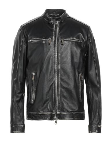 Grey Daniele Alessandrini Man Jacket Black Size 44 Ovine Leather