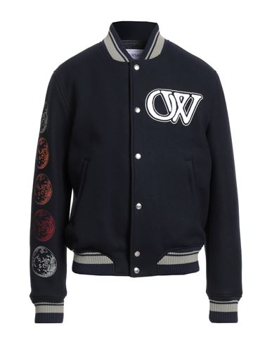 Off-white Contrast-trim Black Wool Blend Bomber Jacket In Black