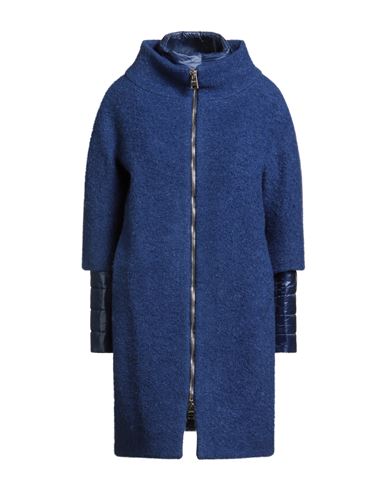 Herno Woman Coat Blue Size 6 Virgin Wool, Viscose, Polyamide, Mohair Wool In Blue