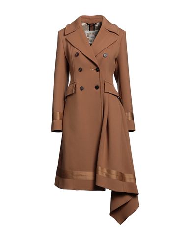Shop High Woman Coat Camel Size 12 Polyester, Virgin Wool, Elastane, Rayon, Cotton In Beige