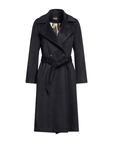 Cavalli Class Woman Coat Midnight Blue Size 10 Wool, Polyester, Acrylic In Black