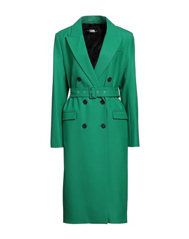Shop Karl Lagerfeld Woman Overcoat & Trench Coat Green Size 4 Polyester, Viscose