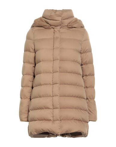 Herno Woman Puffer Camel Size 2 Polyester In Animal Print