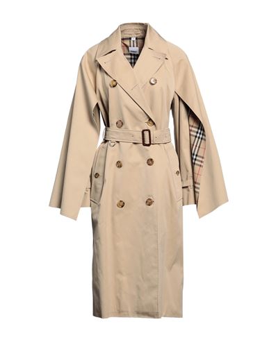Shop Burberry Woman Overcoat & Trench Coat Sand Size 8 Cotton In Beige