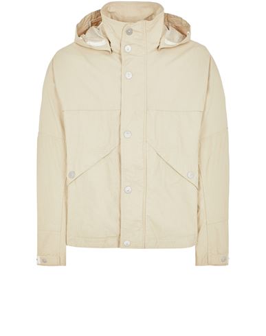 Stone Island Raw Plated Linen Hooded Jacket In Beige