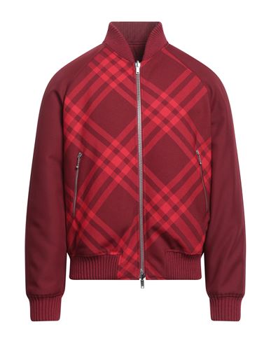 Shop Burberry Man Jacket Brick Red Size L Polyester, Wool, Polyamide, Elastane